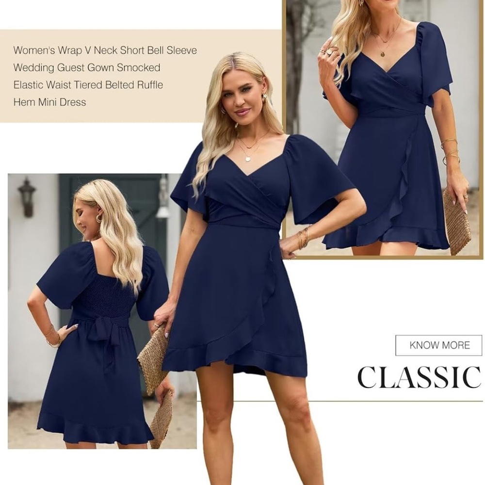 Elegant Navy V-Neck Mini Dress